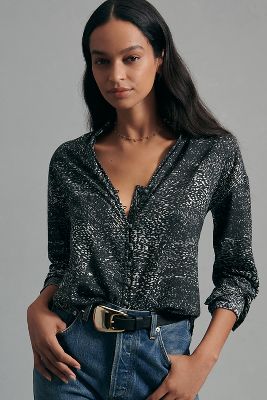 Shop Pilcro The Tavi Buttondown Blouse By  In Grey