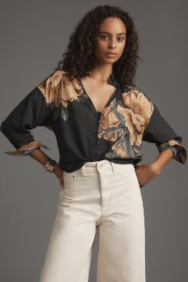 Shop Pilcro The Tavi Buttondown Blouse By  In Grey