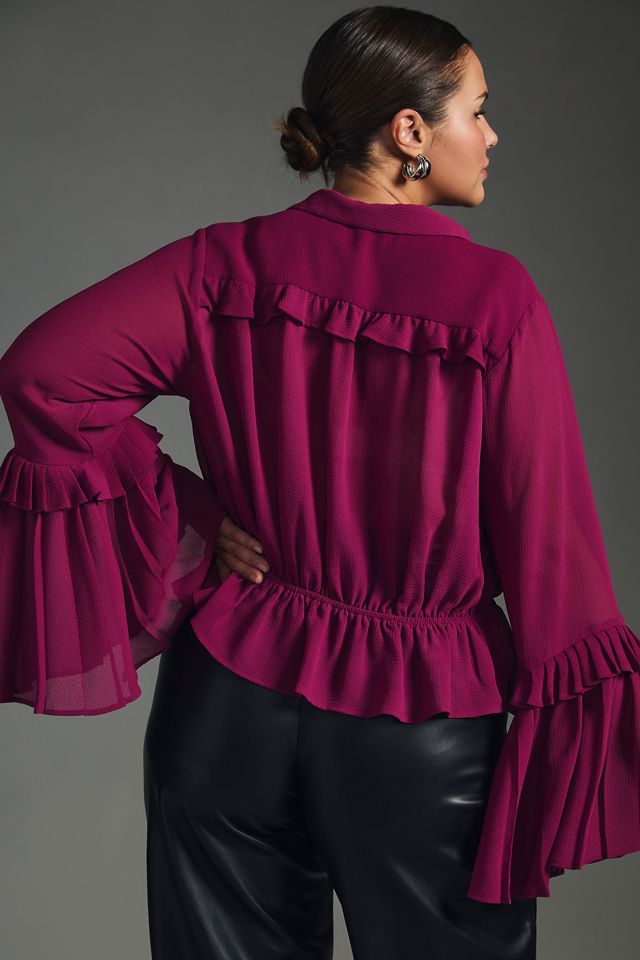 By Anthropologie Sheer V-Neck Blouse #5