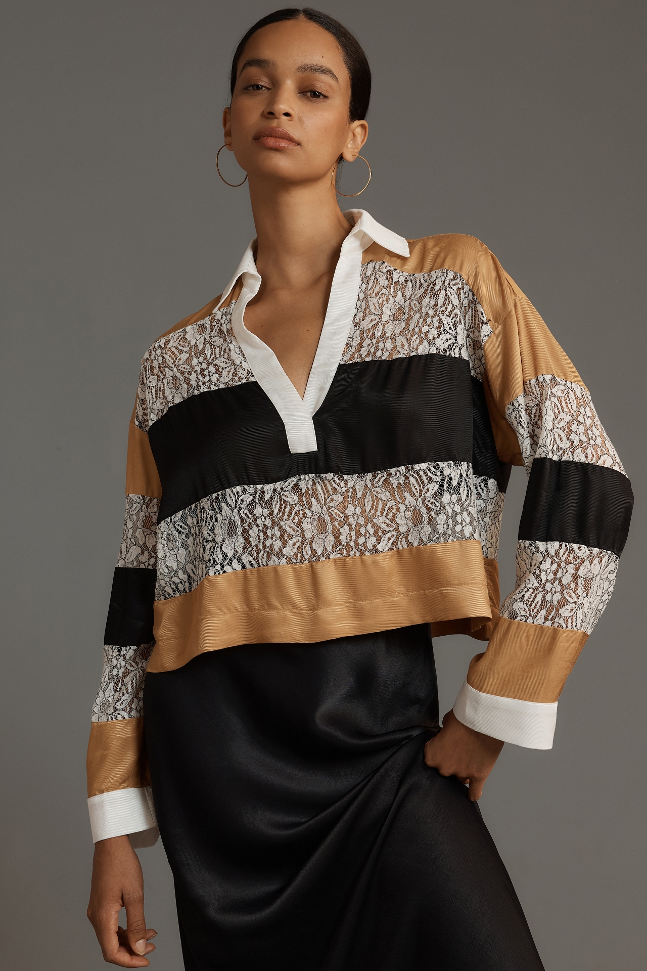 Maeve Long-Sleeve Paneled Rugby Top