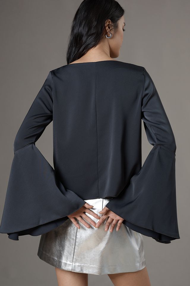 By Anthropologie Bell-Sleeve Satin Blouse #1