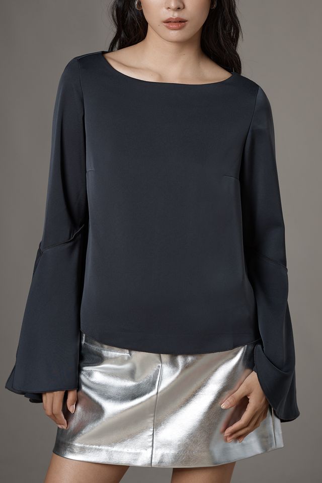 By Anthropologie Bell-Sleeve Satin Blouse #2