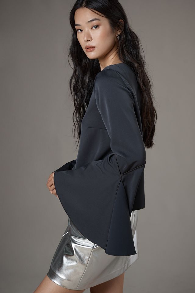 By Anthropologie Bell-Sleeve Satin Blouse #3