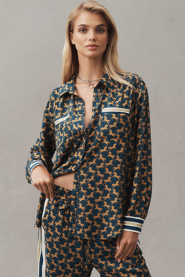 Maeve Silky Shirt Blouse In Blue