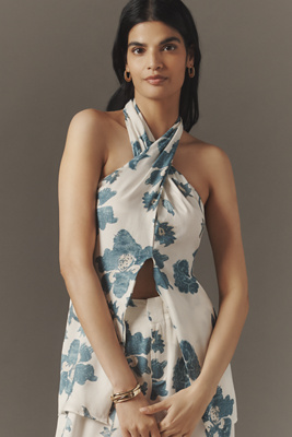 By Anthropologie Halter Block Print Blouse In Multicolor