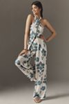 By Anthropologie Halter Block Print Silky Blouse