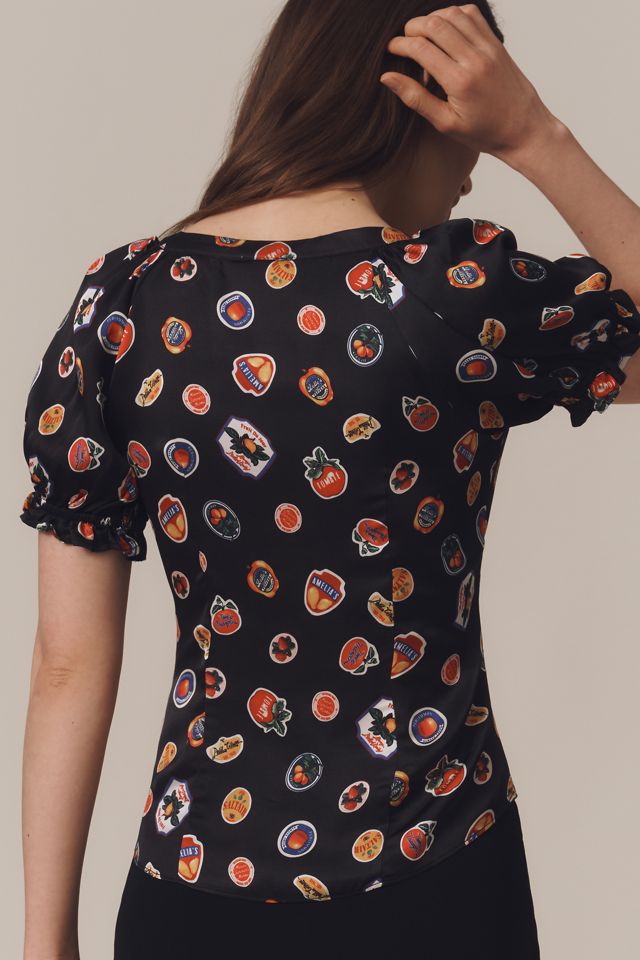 Maeve Puff-Sleeve Popover Blouse