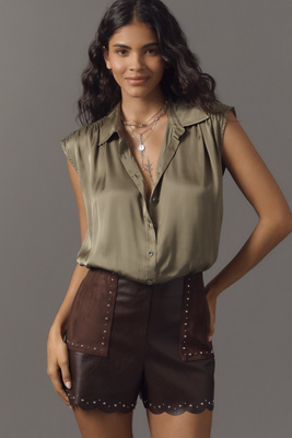 By Anthropologie Cinched Buttondown Blouse In Green