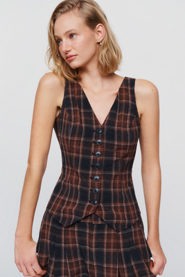 The Halsey Sparkle Plaid Slim Button-Front Vest by Anthropologie