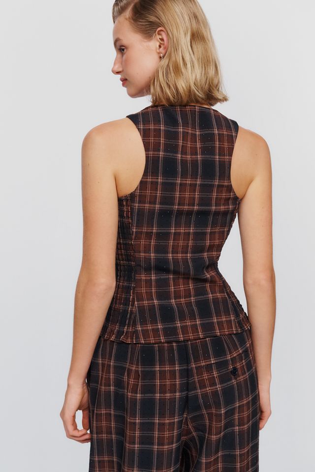 The Halsey Sparkle Plaid Slim Button-Front Vest #3