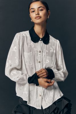 Maeve Long-Sleeve Printed Silky Buttondown Blouse