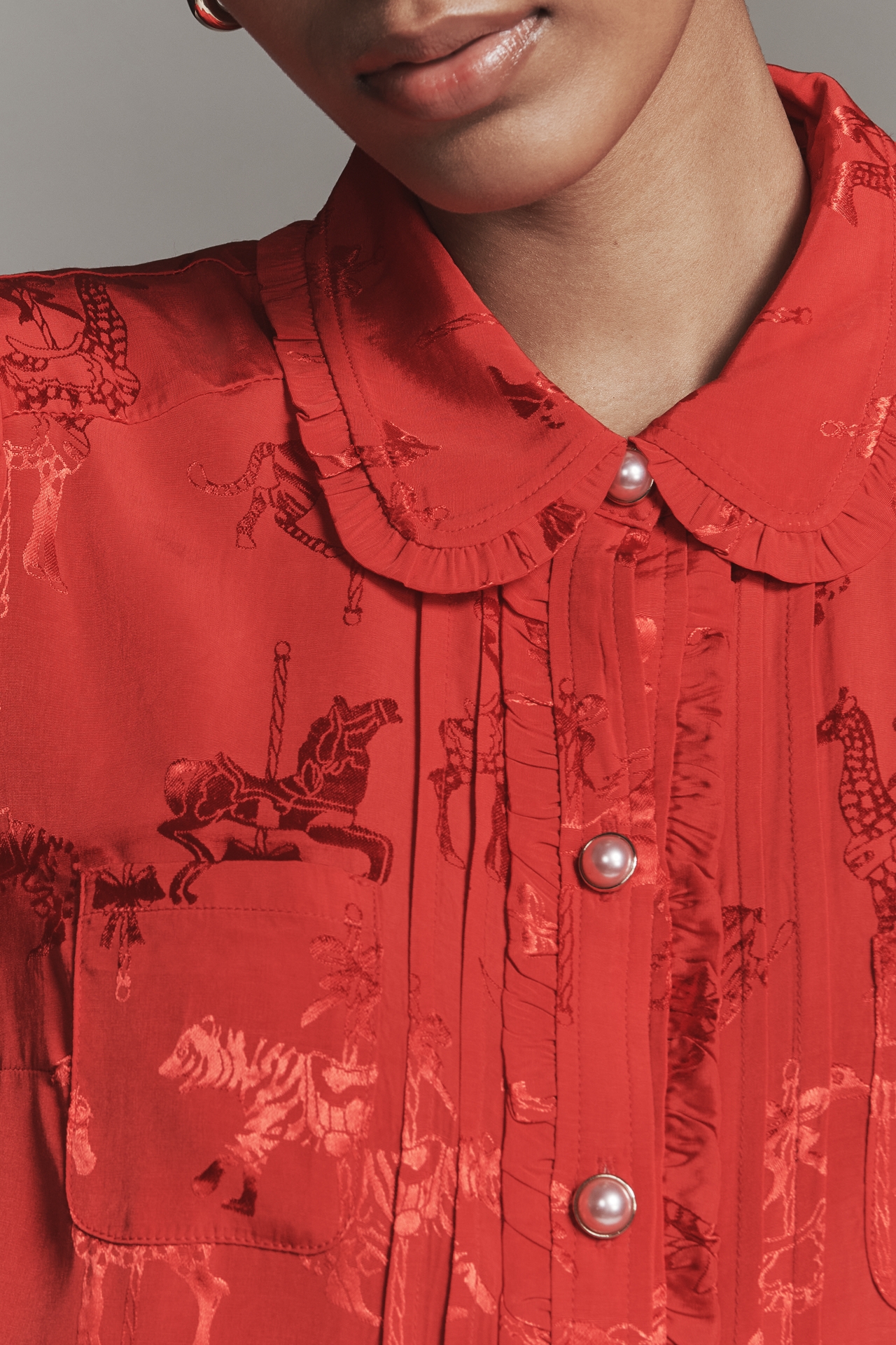 Maeve Long-Sleeve Printed Silky Buttondown Blouse