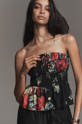 The Somerset Collection By Anthropologie The Somerset Strapless Silky Blouse In Black