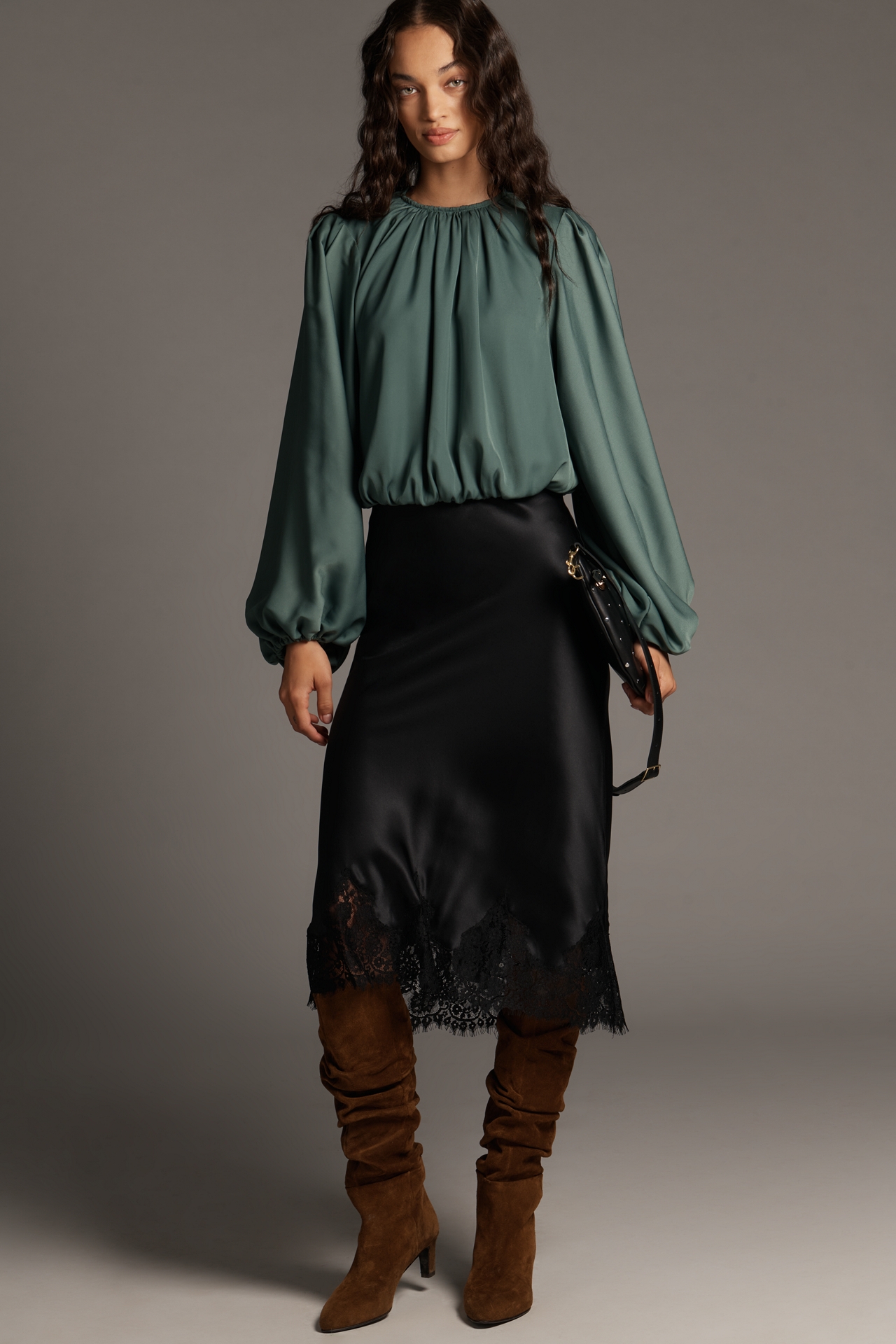 By Anthropologie Cropped Puff-Sleeve Bubble-Hem Blouse