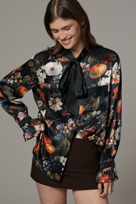 Maeve Long-Sleeve Silky Tie-Neck Blouse product page