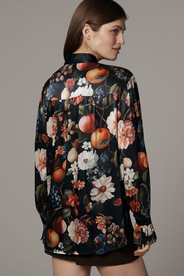 Maeve Long-Sleeve Silky Tie-Neck Blouse #1