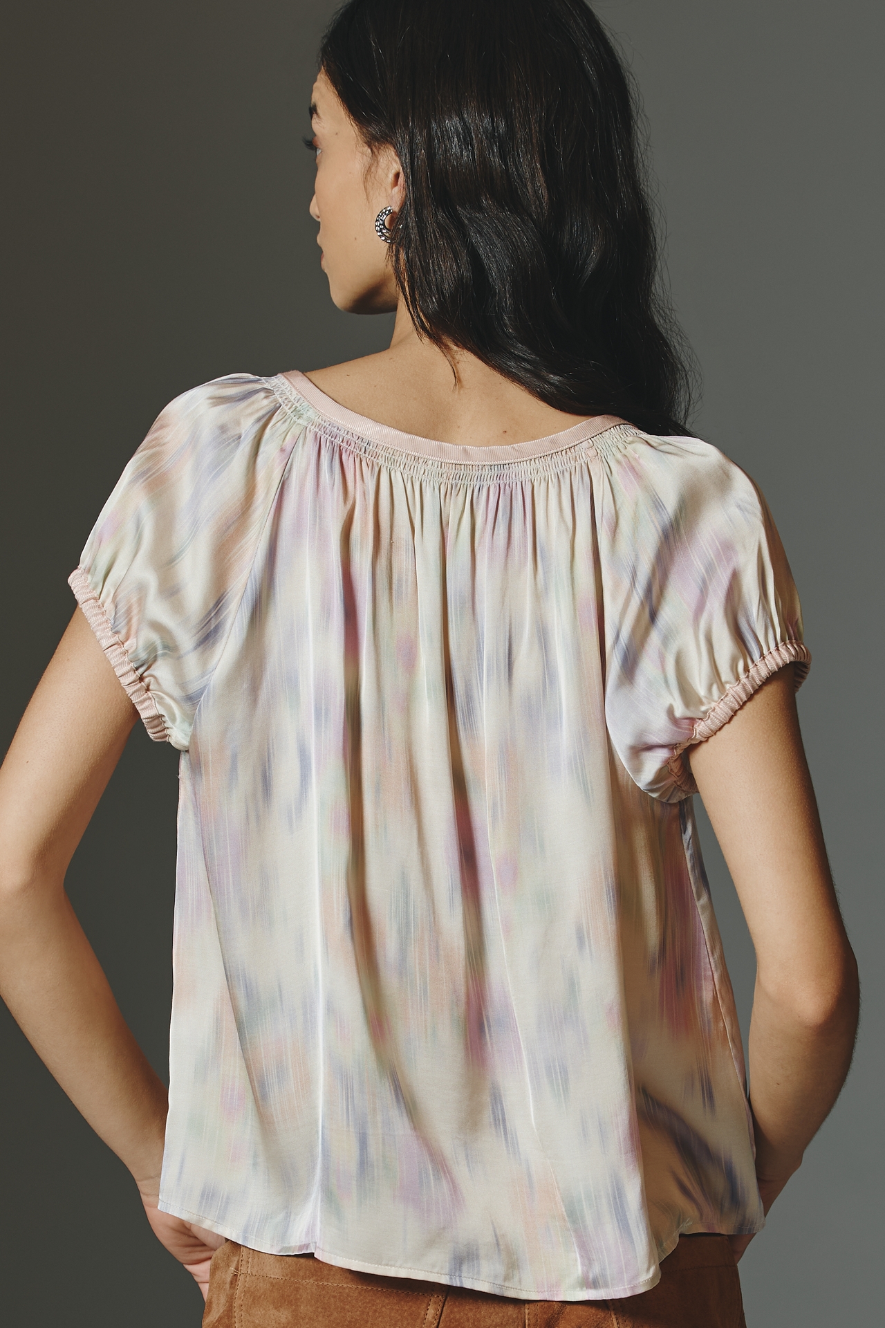 By Anthropologie Silky Puff Sleeve Buttondown Blouse