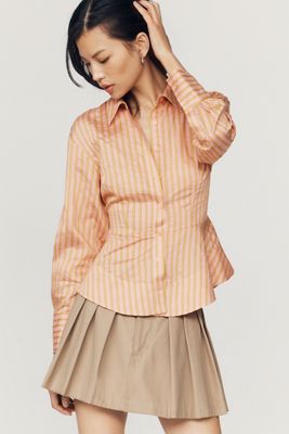 By Anthropologie Waisted Silken Buttondown Top