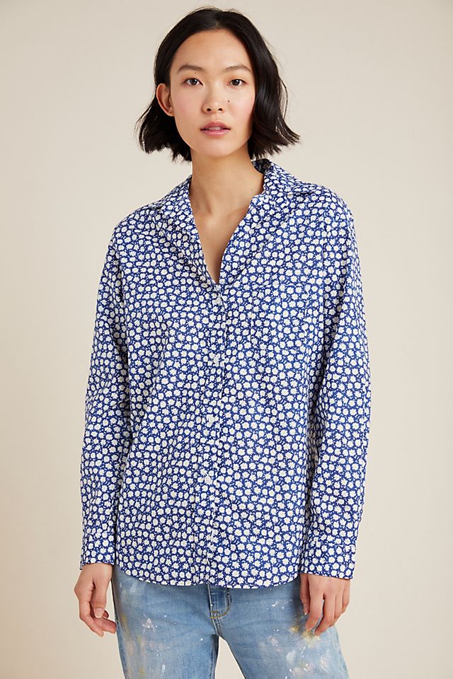 Womens Size 0 to 2 Grayson Anthropologie Pelican Print The Hero Button Up Shirt