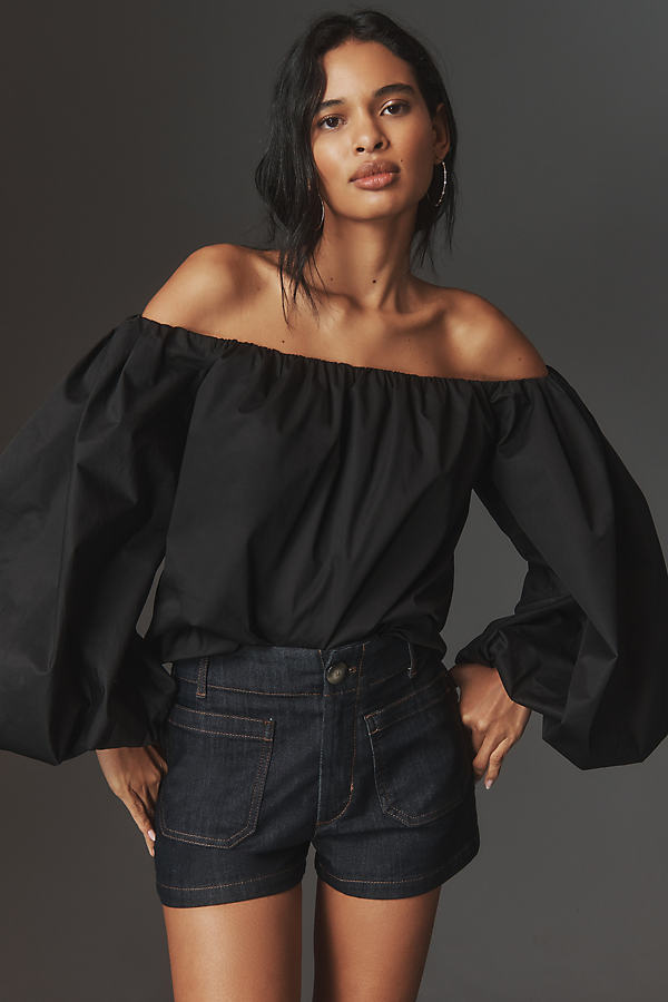 Mare Mare X Anthropologie Off-the-shoulder Puff-sleeve Top In Black