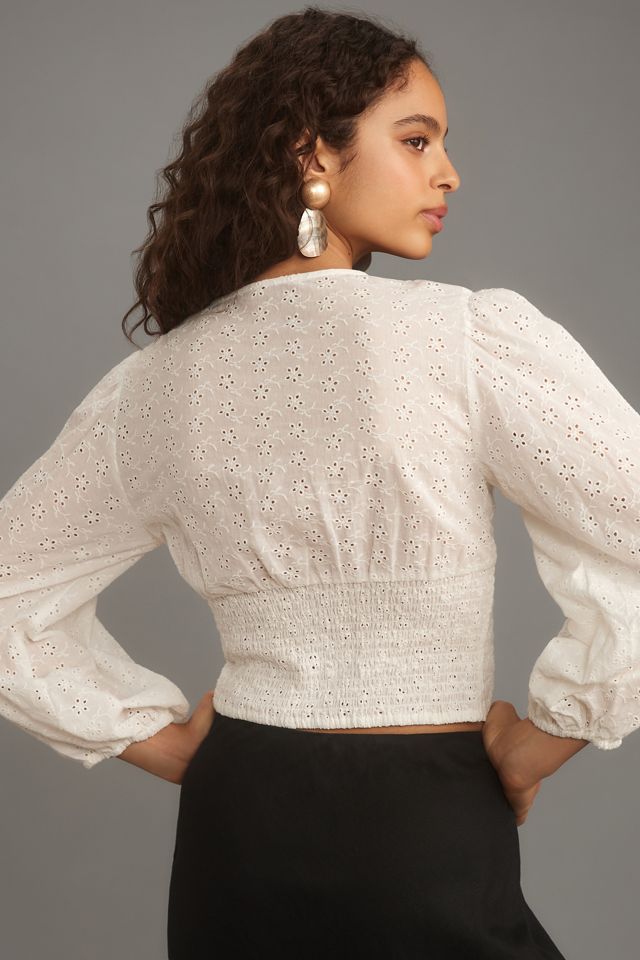 Mare Mare Long-Sleeve V-Neck Eyelet Blouse #1