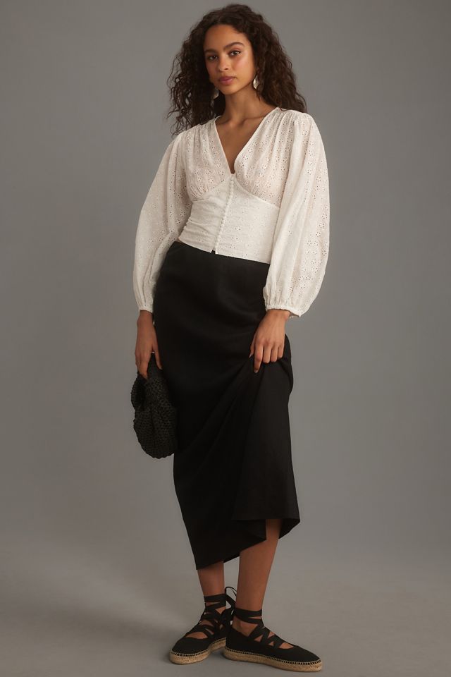 Mare Mare Long-Sleeve V-Neck Eyelet Blouse #2