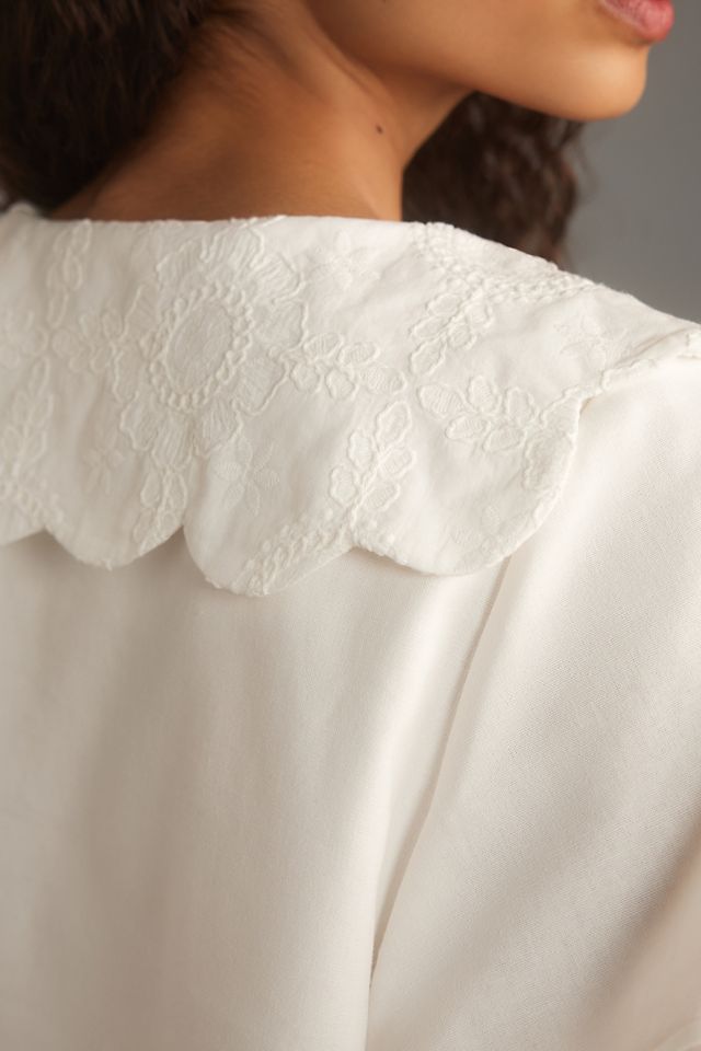 Mare Mare Puff-Sleeve Collared Linen-Blend Blouse #3