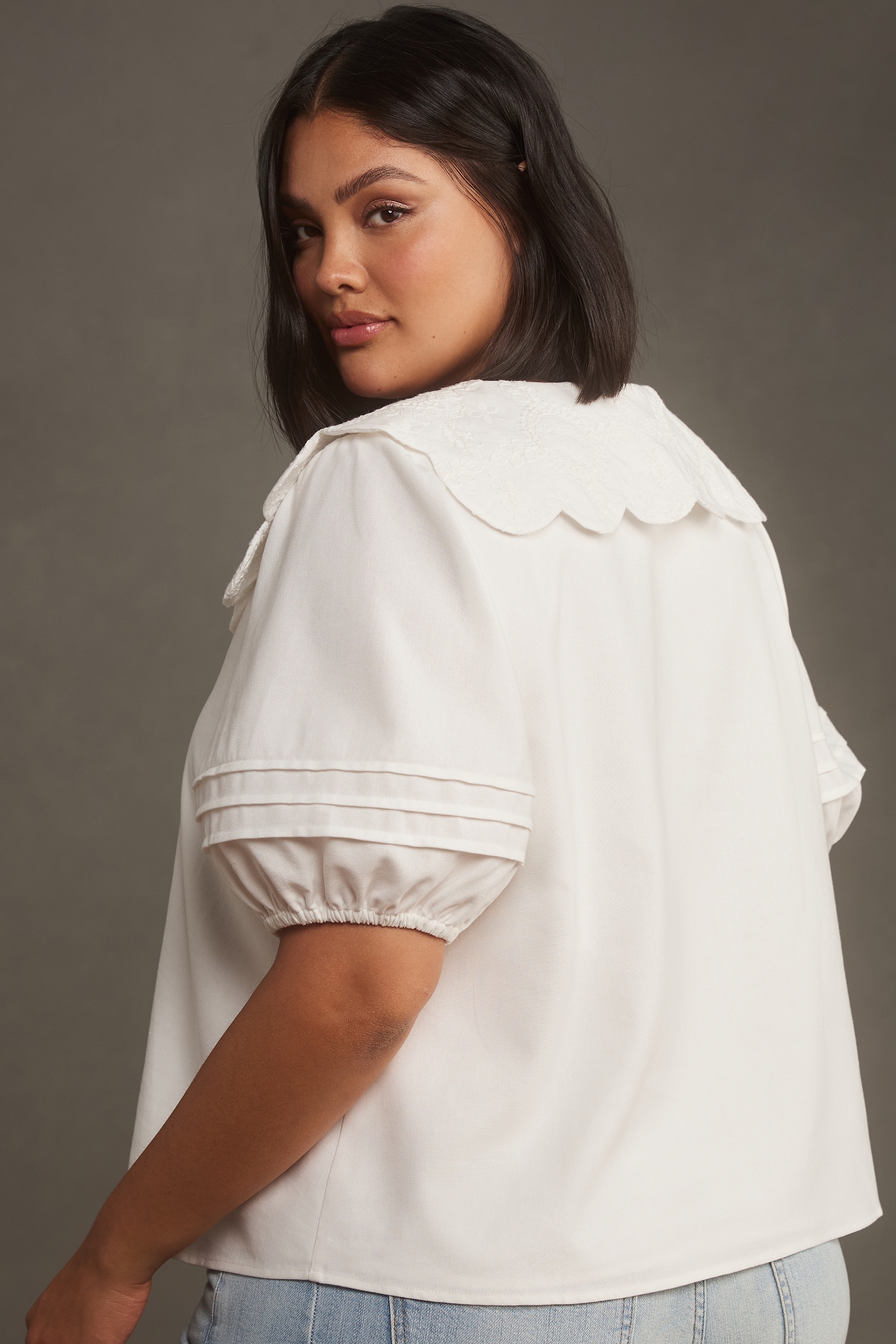 Mare Puff-Sleeve Collared Linen Blouse