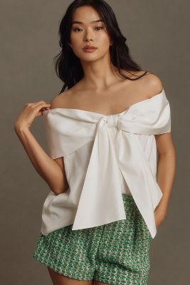 Shop Mare Mare Off-the-shoulder Bow Top In White