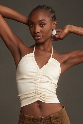 Shop Mare Mare V-neck Ruched Tie Tank Top In White