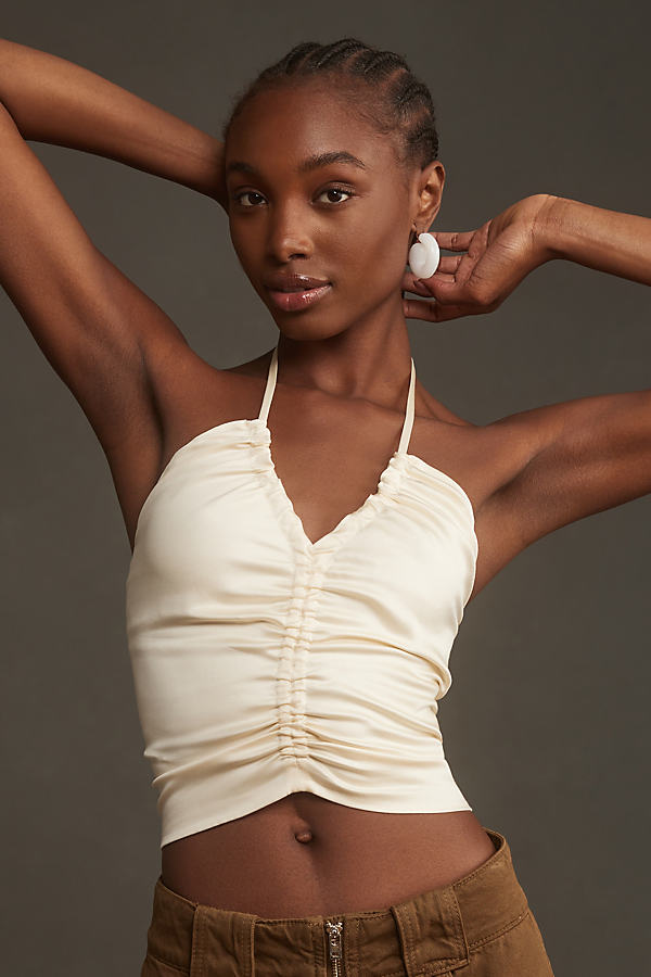 Mare Mare V-neck Ruched Tie Tank Top In White