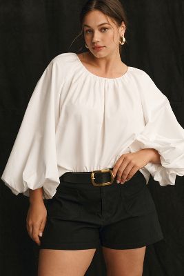 Shop Mare Mare Long-sleeve Crew-neck Blouse In White