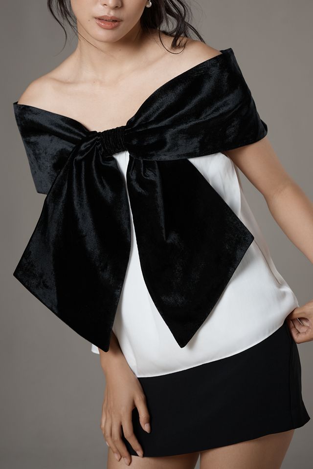 Mare Mare Colourblock Off-The-Shoulder Bow Top #1