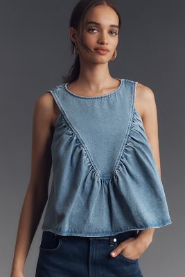 Mare Mare x Anthropologie Denim Shirred Blouse