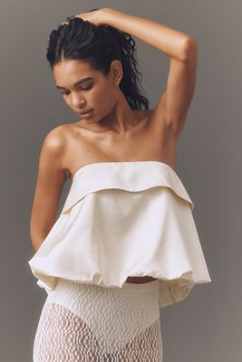 Mare Mare Linen-Blend Strapless Silky Bubble Blouse