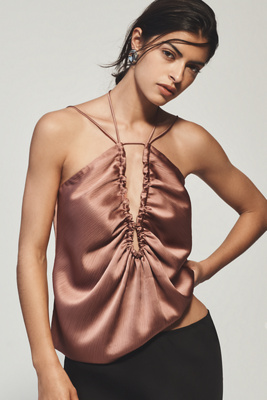 Mare Mare Tie-neck Keyhole Silky Tank Top In Purple