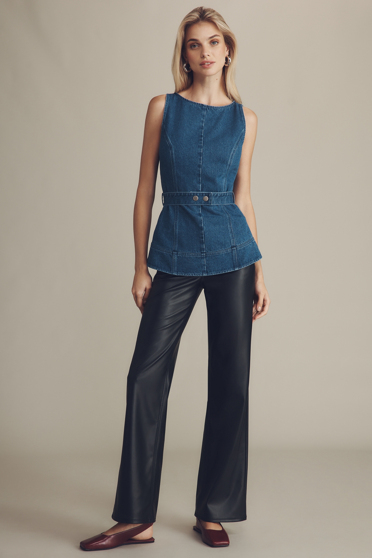 Mare Sleeveless Denim Belted Top