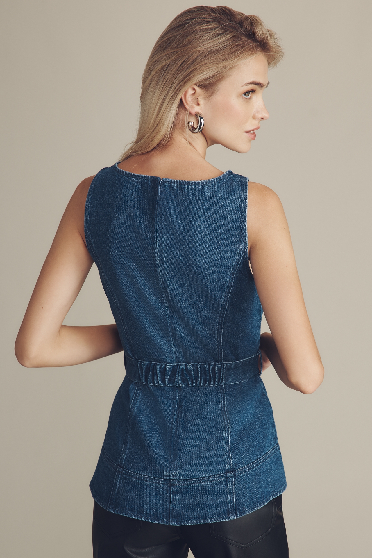 Mare Sleeveless Denim Belted Top