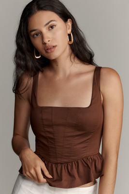 Mare Mare Square-neck Peplum Tank Top In Brown