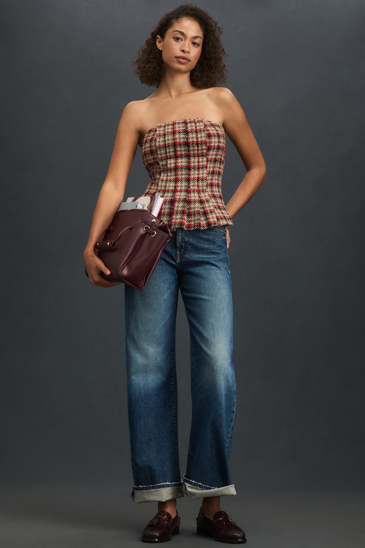 Mare Strapless Plaid Top
