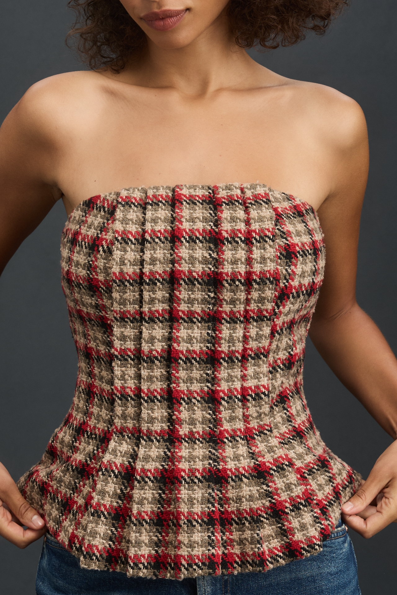 Mare Strapless Plaid Top