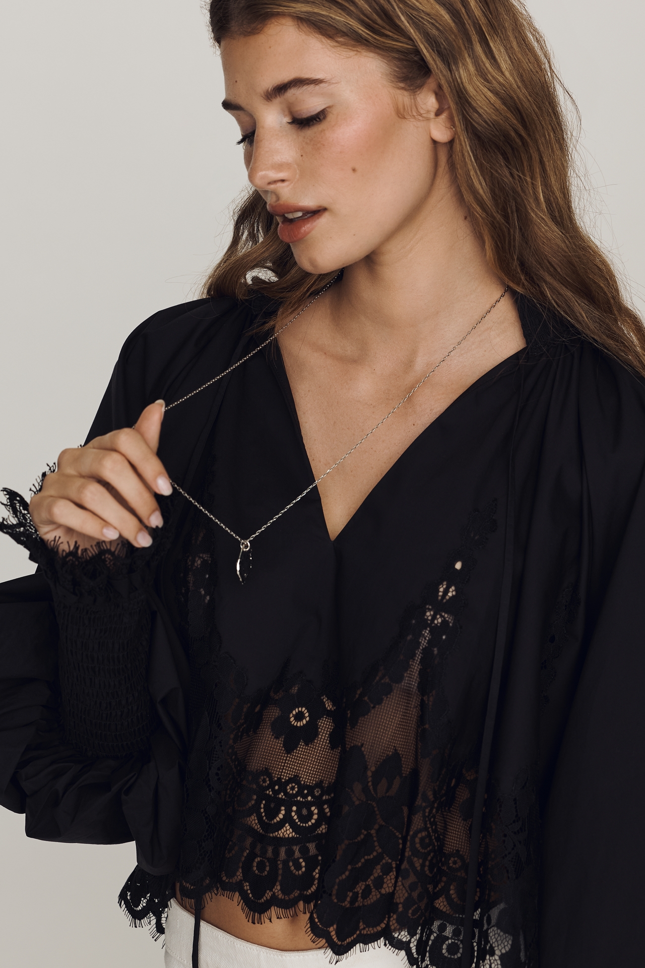 Mare Lace Inset Long-Sleeve Blouse