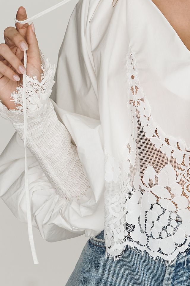 Mare Mare Lace Inset Long-Sleeve Blouse | Anthropologie