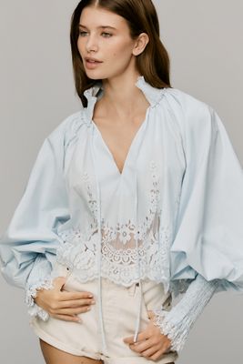 mare　Sheer Docking French Sleeve Blouse Mare Mare Long-Sleeve Cinched Front Top | Anthropologie