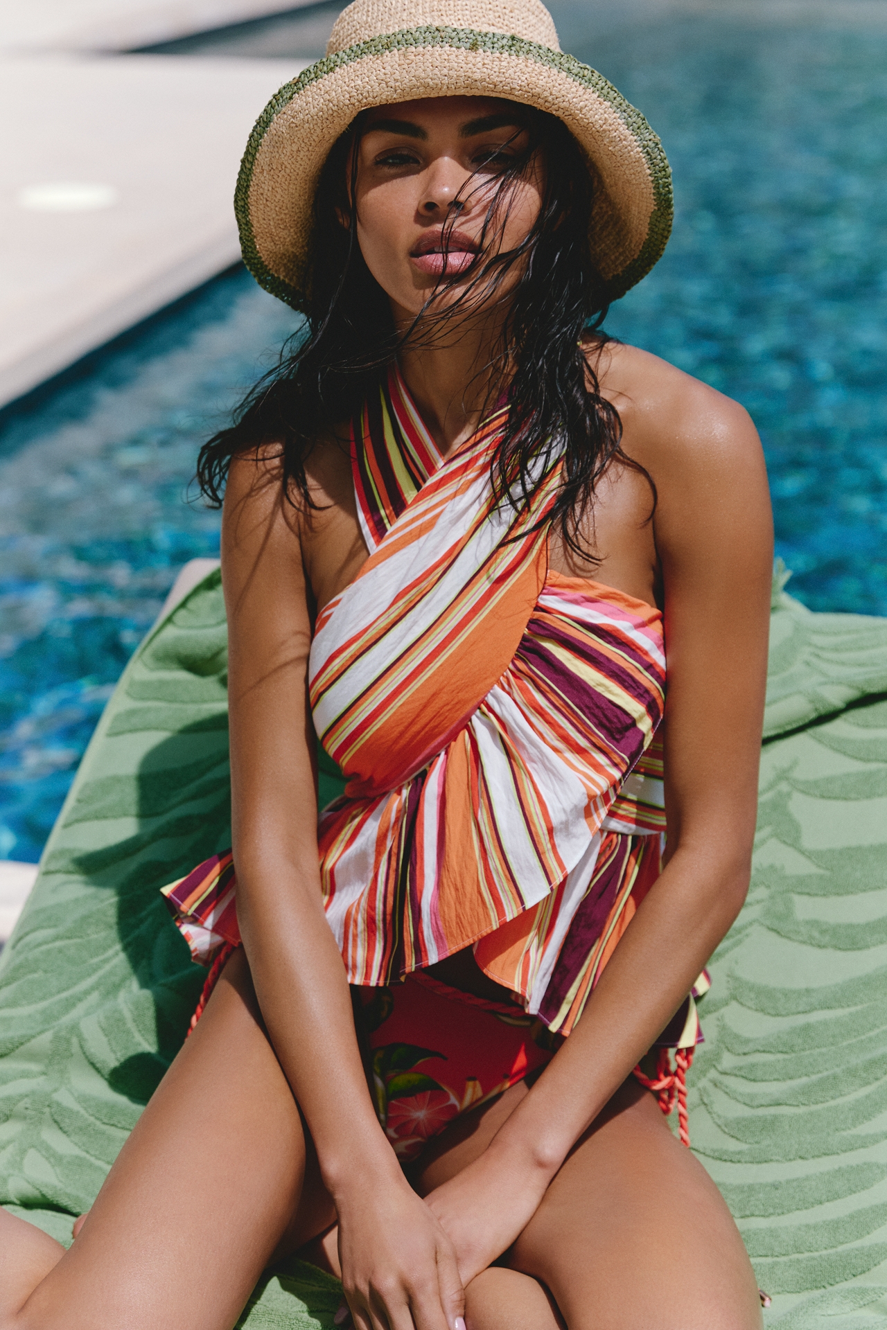 Mare Ruffle Cross-Neck Halter Tank