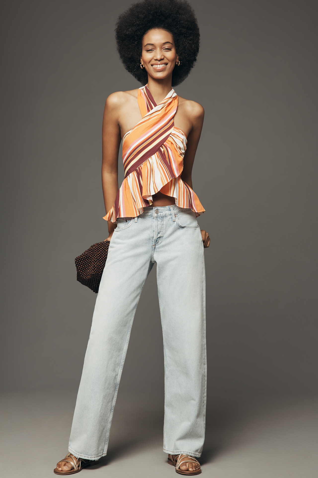Mare Ruffle Cross-Neck Halter Tank