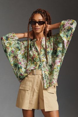 Pilcro The Sidney Printed Batwing Blouse In Green