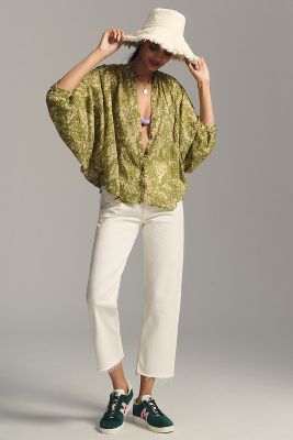 Pilcro Printed Batwing Blouse In Green