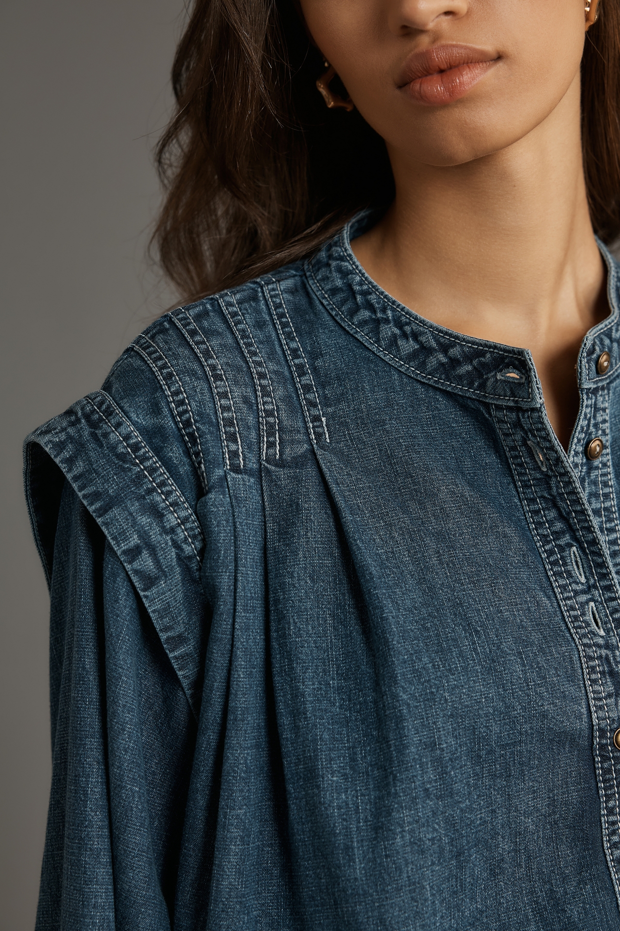 Pilcro Long-Sleeve Denim Buttondown Shirt