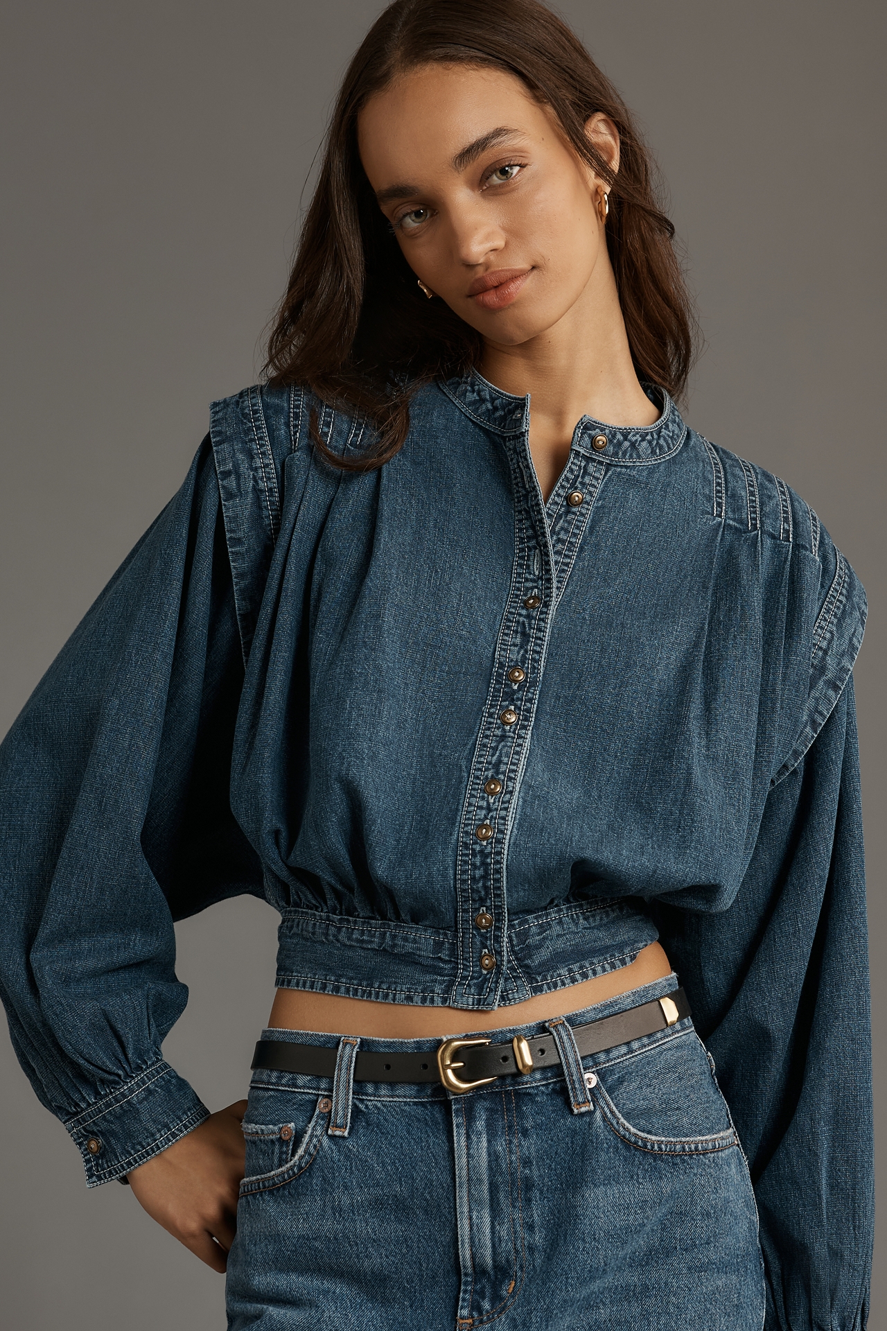 Pilcro Long-Sleeve Denim Buttondown Shirt